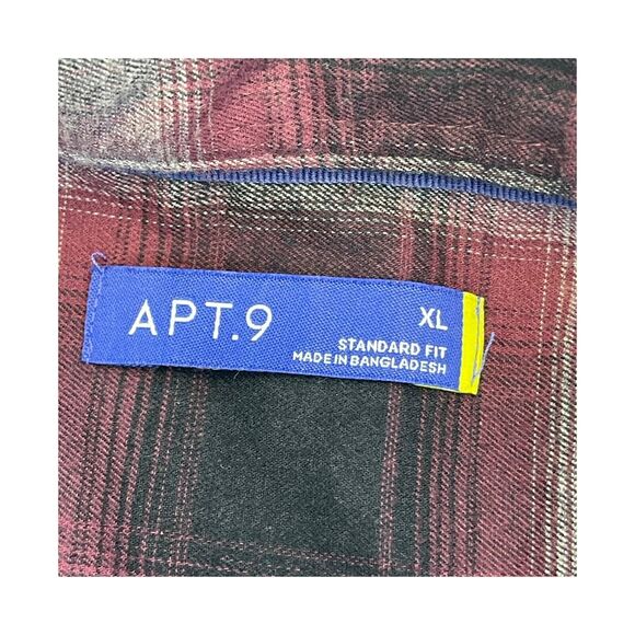 Apt. 9 Flannel Shirt Men's XL Red Black Check Stretch Standard Fit Button-Up - Picture 2 of 8